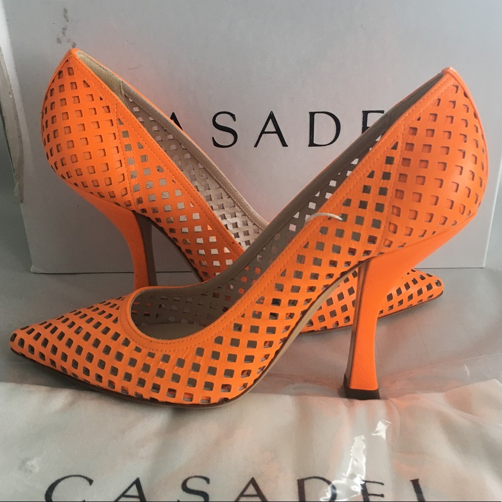 Casadei Orange Leather Pump Shoes 6.5 US / 36.5 EU - Picture 2 of 9